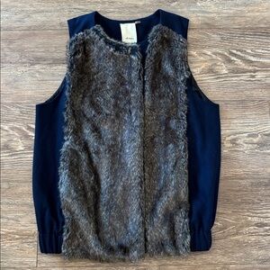 Anthropologie Elevenses Zip Up Faux Fur Wool Vest Women's Size S EUC